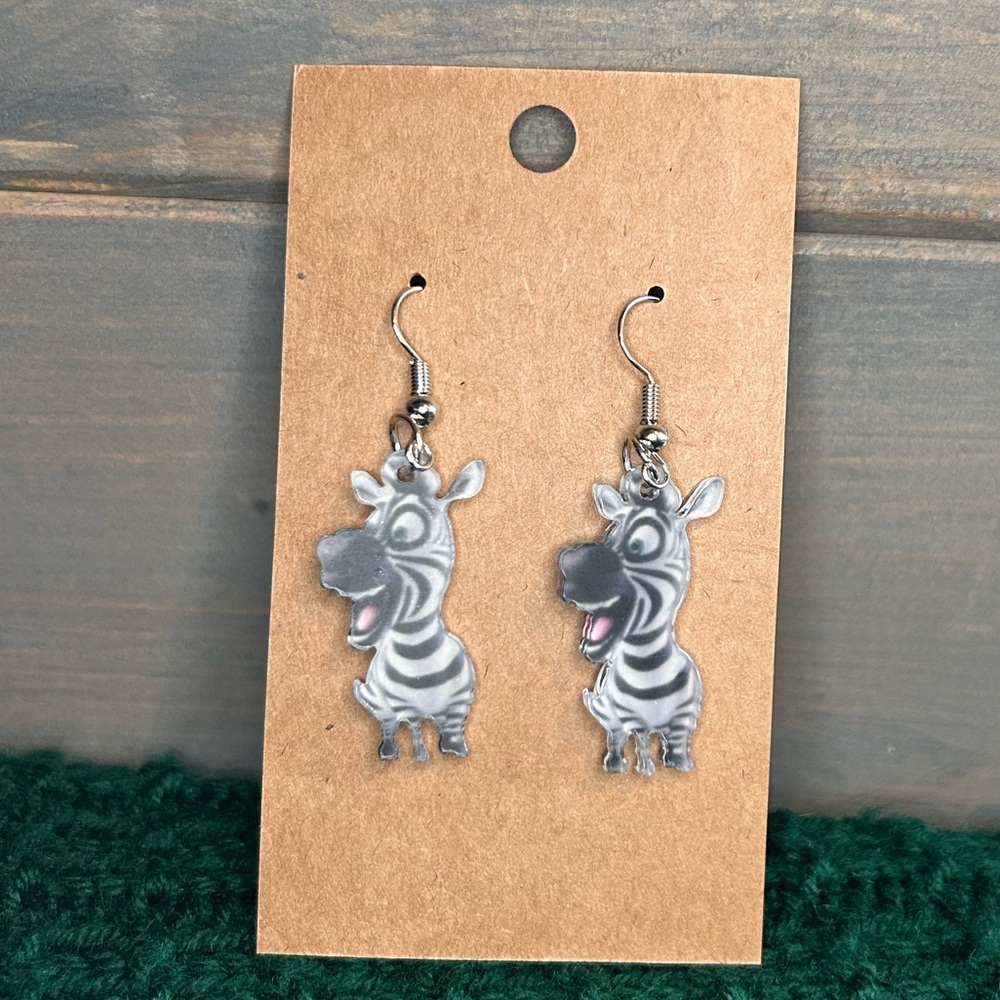 3/$10 Zebra Cartoon Dangle Earrings - Picture 3 of 3
